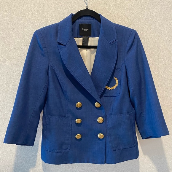 Smythe Jackets & Coats Smythe Les Vestes Linen Blue Blazer Gold